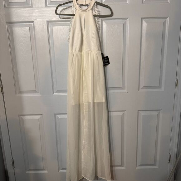 Lulus My Beloved M Lace Maxi Dress Women Small White Keyhole Open Back Layer NWT - Picture 6 of 7